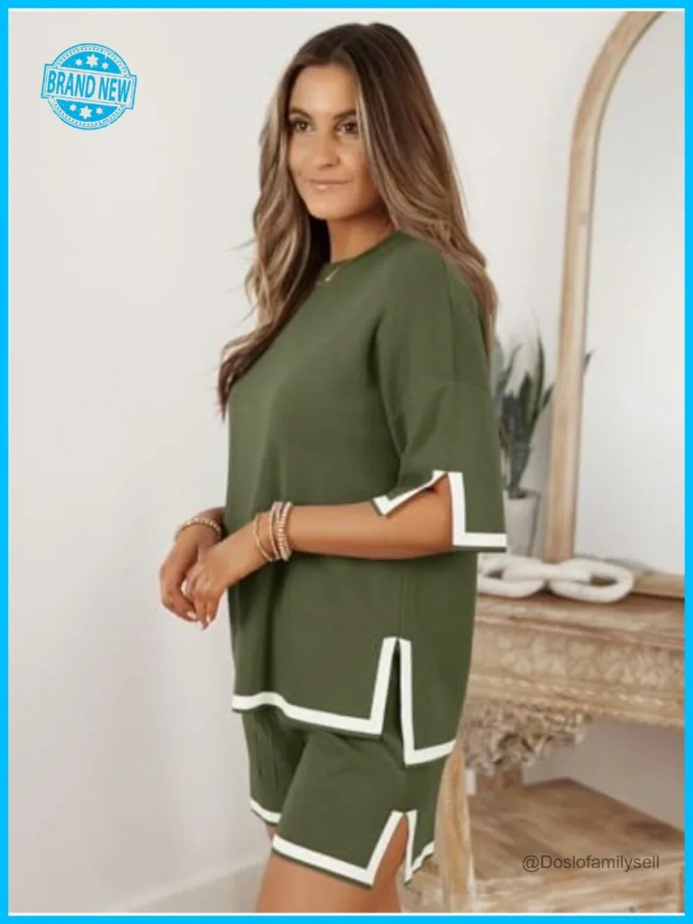 2 Piece Matching Lounge Set Short Sleeve Top & Shorts Casual Summer Outfit